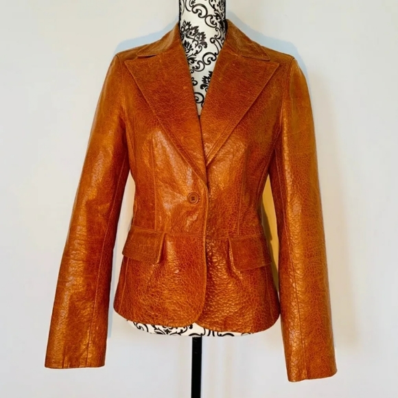 Laundry By Shelli Segal Jackets & Blazers - Textured Leather Orange Blazer
